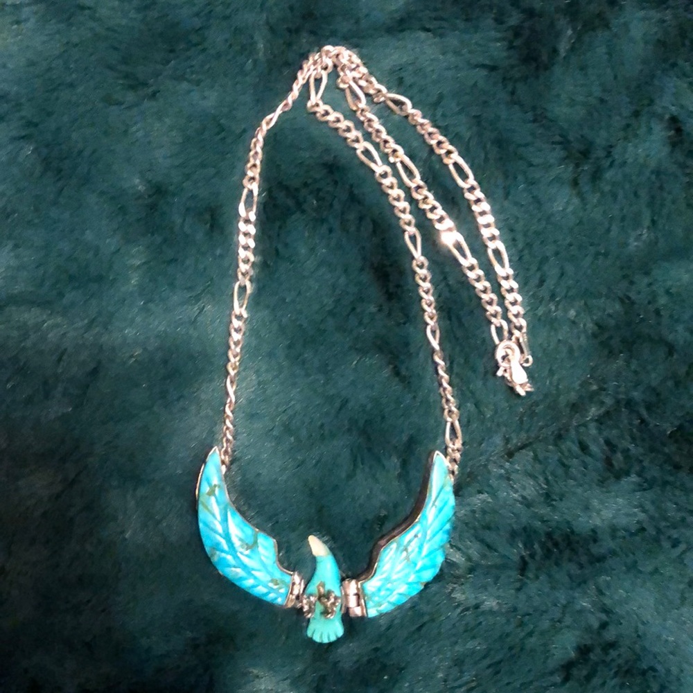 Native American Made Sterling and Turquoise Eagle Necklace